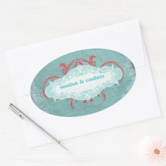 Sticker Ovale GC | Rouge turquoise "vieilli" (Enveloppe)