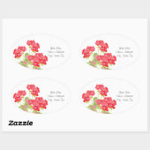 Sticker Ovale Geraniums d'aquarelles rouges 2 (Feuille)