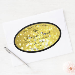 Sticker Ovale Glamor Jaune Parties scintillant d'or Logo Étiquet