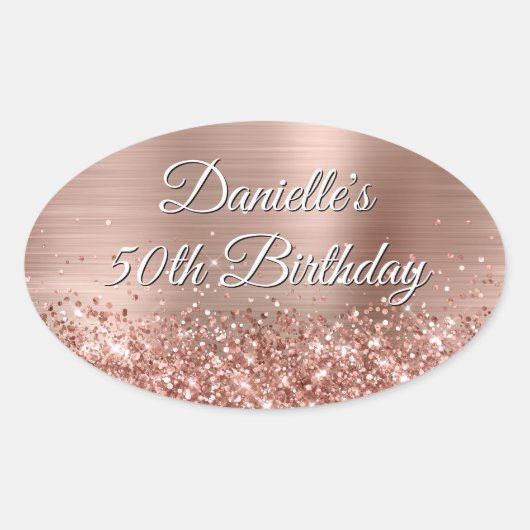 Sticker Ovale Glittery Rose Gold Foil 50e anniversaire (Devant)