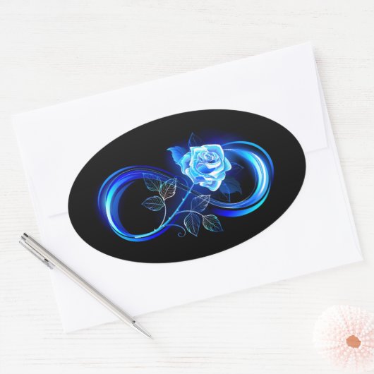 Sticker Ovale Glowing infinity with blue rose (Enveloppe)