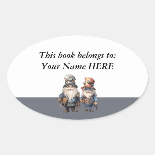 Sticker Ovale Gnomes personnalisés Forêts Travailleurs Ex Libris (Devant)