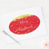 Sticker Ovale Gold Foil Red Glittery Éclats Joyeux Noël (Enveloppe)