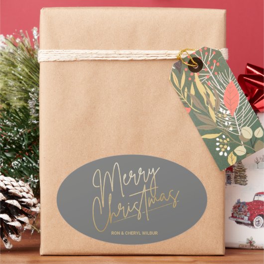 Sticker Ovale Gold Joyeux Noël Luxe Grey (vacances)