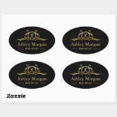 Sticker Ovale Gold Luxe Salon de beauté Coiffure coupe ciseau Lo (Feuille)