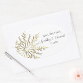 Sticker Ovale Gold Snowflake Mariage d'hiver Enregistrer la date (Enveloppe)