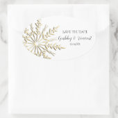 Sticker Ovale Gold Snowflake Mariage d'hiver Enregistrer la date (Sac)