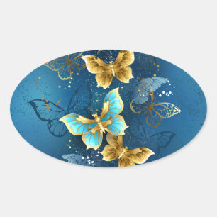 Sticker Ovale Golden butterflies