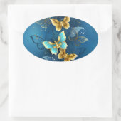 Sticker Ovale Golden butterflies (Sac)