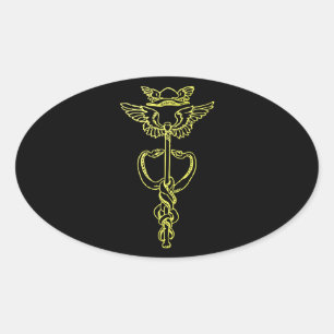 Sticker Ovale Golden Caduceus
