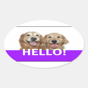 Sticker Ovale Golden retriever bonjour