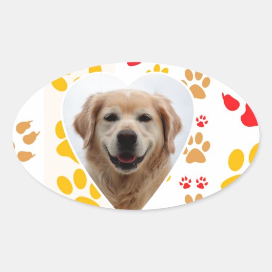 Sticker Ovale Golden Retriever Chien Coeurs Pâtes Imprimer (Devant)