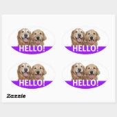 Sticker Ovale Golden Retriever Hello (Feuille)
