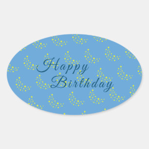 Sticker Ovale Golden Starry Moon, Picton Blue Joyeux anniversair
