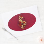 Sticker Ovale Golden Treble Clef avec fleurs Roses (Enveloppe)