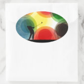 Sticker Ovale Golfeur de silhouette rétro coloré (Sac)