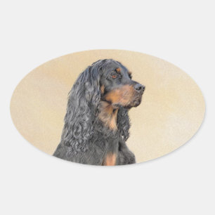 Sticker Ovale Gordon Setter Peinture - Joli art original chien