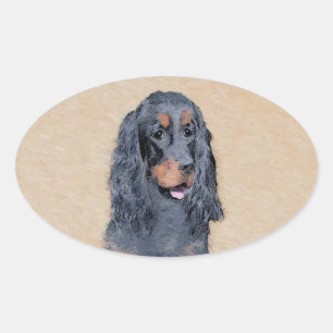 Sticker Ovale Gordon Setter Peinture - Joli art original chien