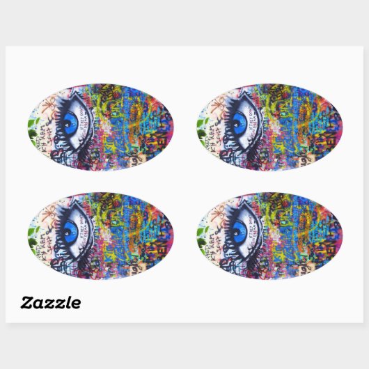 Sticker Ovale Graffiti bleu oeil diabolique (Feuille)