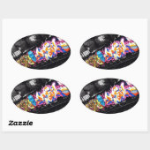 Sticker Ovale graffiti urbain art de rue noir et blanc (Feuille)