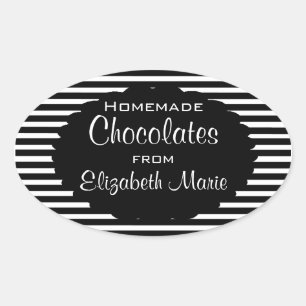 Sticker Ovale Grandes bandes noires et blanches maison