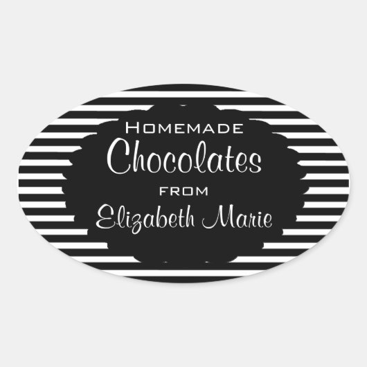 Sticker Ovale Grandes bandes noires et blanches maison (Devant)