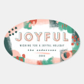 Sticker Ovale Graphique abstrait moderne rouge, rose + vert joye (Devant)