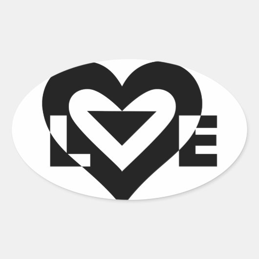 Sticker Ovale Graphique d'amour cool, noir (Devant)