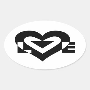 Sticker Ovale Graphique d'amour cool, noir