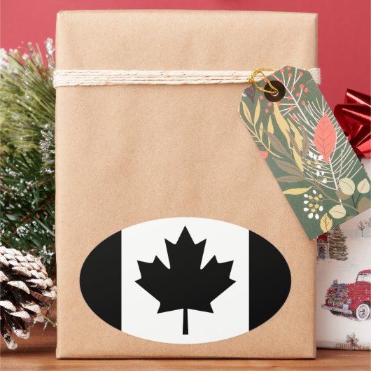 Sticker Ovale Graphique de drapeau canadien en noir (vacances)