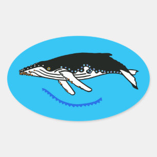 Sticker Ovale Graphique original - BALEINE - BALEINE - Bleu mari