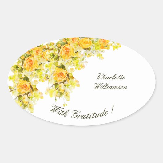Sticker Ovale Gratitude Roses Jaunes (Devant)