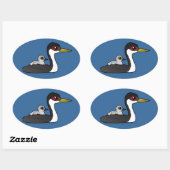Sticker Ovale Grèbe Occidentale Birdorable avec bébé (Feuille)