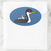 Sticker Ovale Grèbe Occidentale Birdorable avec bébé (Sac)