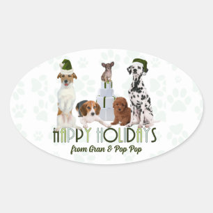 Sticker Ovale Green From the Pack Chiens de vacances Noël