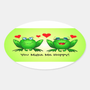 Sticker Ovale Grenouilles Mignonnes Dessin Animé Amour Cœurs Vou