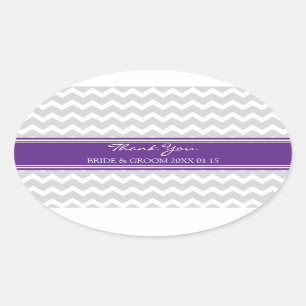 Sticker Ovale Grey Plum Chevron Merci Mariage Favor Tags