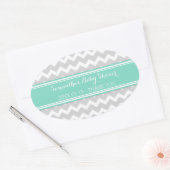 Sticker Ovale Gris Aqua Chevron Baby shower Favoriser les autoco (Enveloppe)