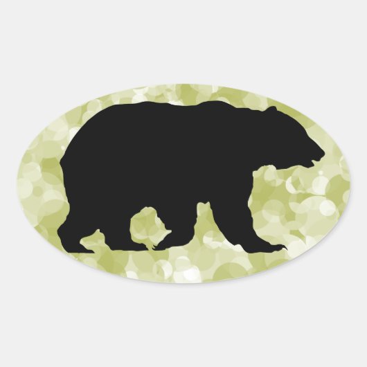 Sticker Ovale Grizzly Oear Noir Silhouette Motté Vert (Devant)