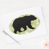 Sticker Ovale Grizzly Oear Noir Silhouette Motté Vert (Enveloppe)