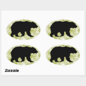 Sticker Ovale Grizzly Oear Noir Silhouette Motté Vert (Feuille)