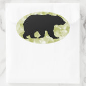Sticker Ovale Grizzly Oear Noir Silhouette Motté Vert (Sac)