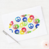 Sticker Ovale Groovy hippie Peace Signs Flower Power Sparkles (Enveloppe)