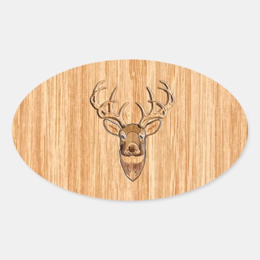 Sticker Ovale Grotte blanche Cerf de bois Grain style graphique (Devant)