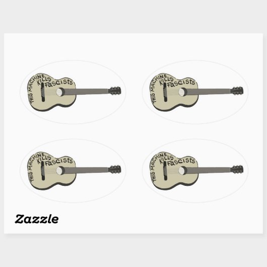 Sticker Ovale Guitare de Guthrie "Cette machine tue les fasciste (Feuille)