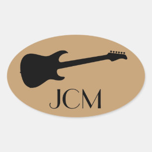 Sticker Ovale Guitare électrique Monogram Modern Black, Brun Cam