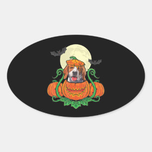 Sticker Ovale Halloween Citrouille Beagle de l'Halloween