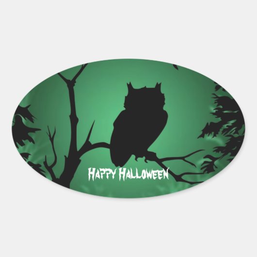 Sticker Ovale Halloween Hibou Silhouette (Devant)