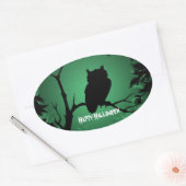 Sticker Ovale Halloween Hibou Silhouette (Enveloppe)
