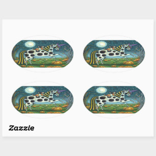 STICKER OVALE HALLOWEEN PONY ET CHAT CHAT CHAT CHEVAL